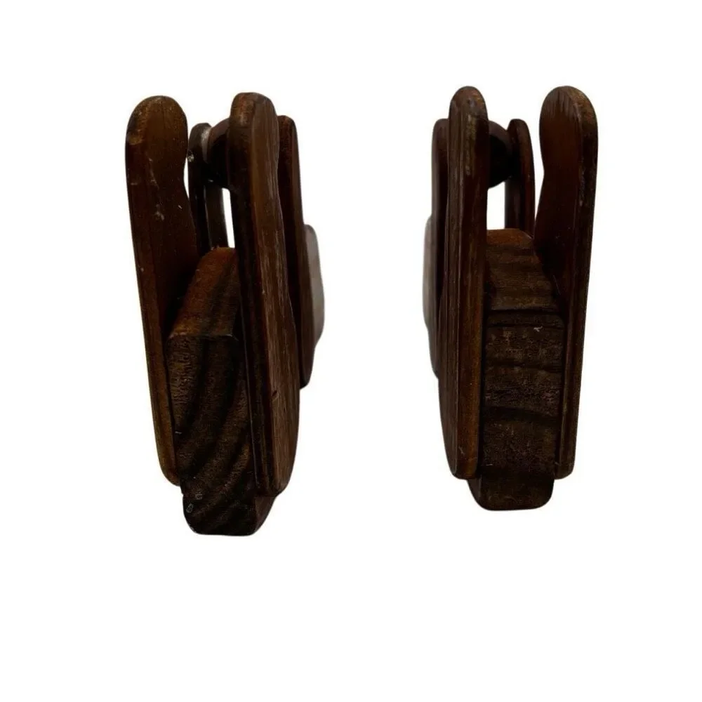 Set of 2 Vintage Wooden Bear Candle‎ Holders